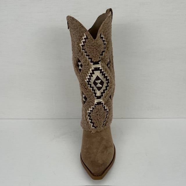 Cowboylaarzen met teddy flap taupe