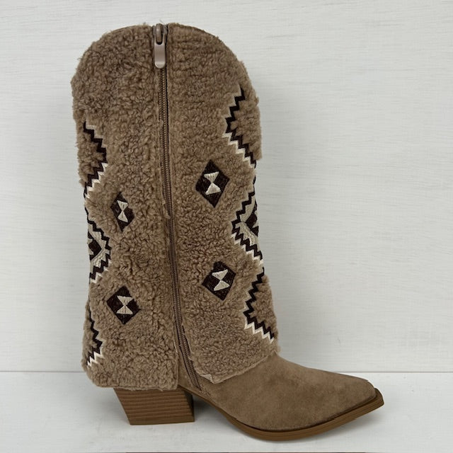 Cowboylaarzen met teddy flap taupe