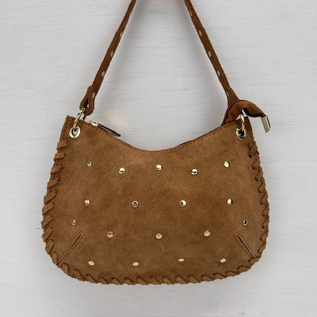 Real leather schoudertasje met studs camel