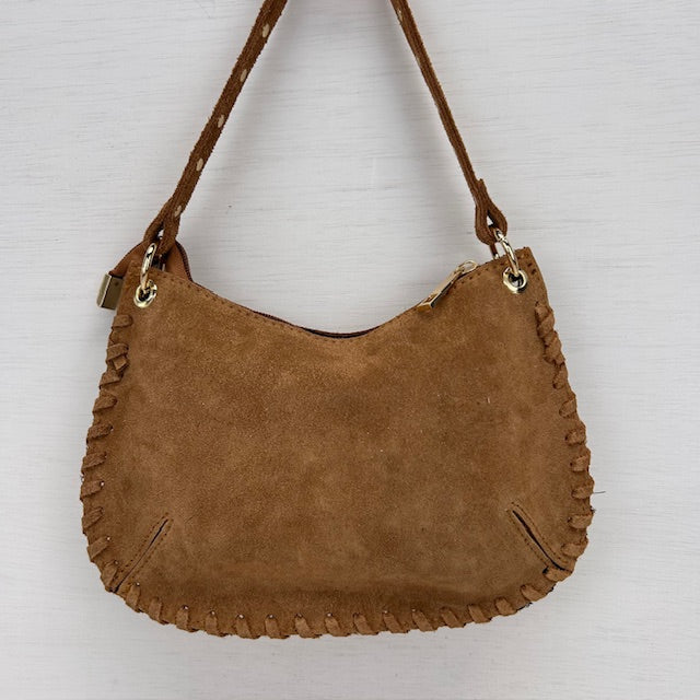 Real leather schoudertasje met studs camel