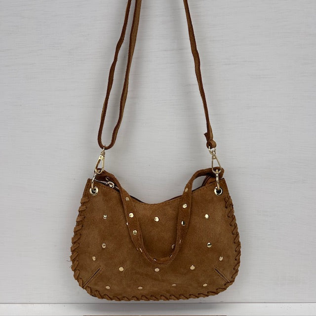 Real leather schoudertasje met studs camel
