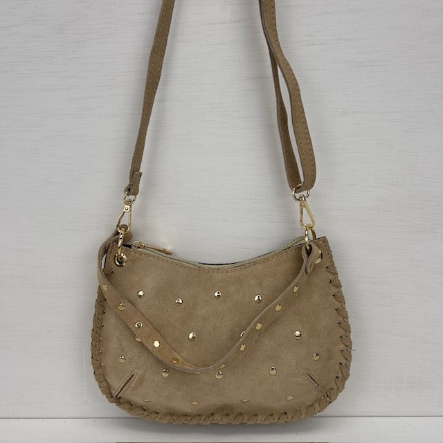 Real leather schoudertasje met studs beige