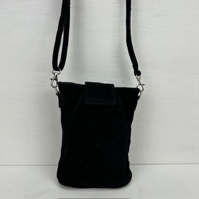 Real leather telefoontasje met flapje zwart