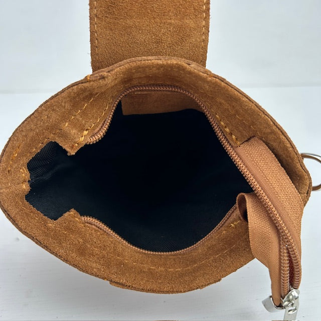 Real leather telefoontasje met flapje camel