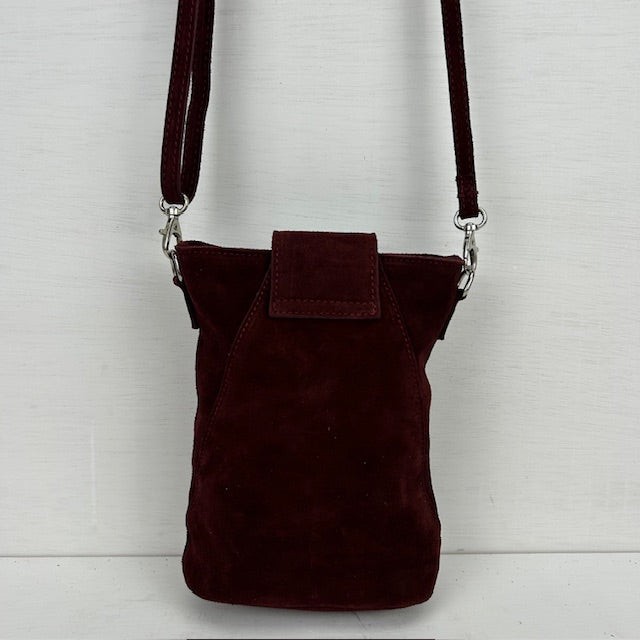 Real leather telefoontasje met flapje bordeaux rood