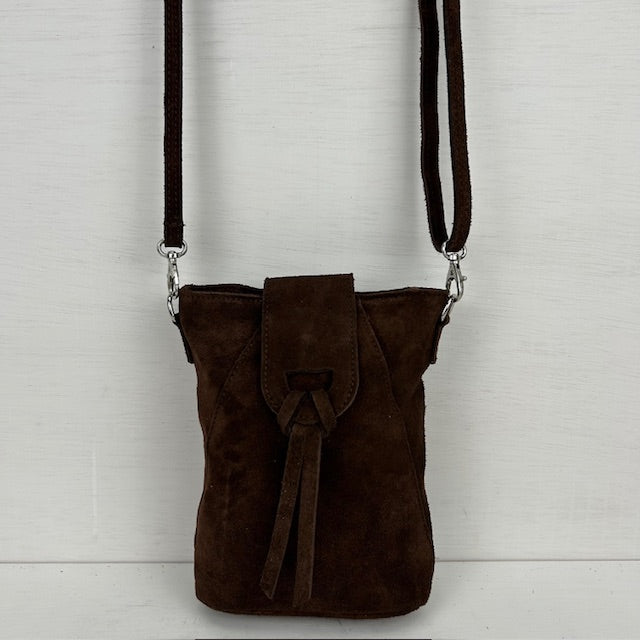 Real leather telefoontasje met flapje bruin