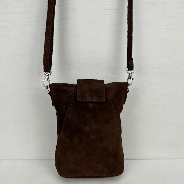 Real leather telefoontasje met flapje bruin