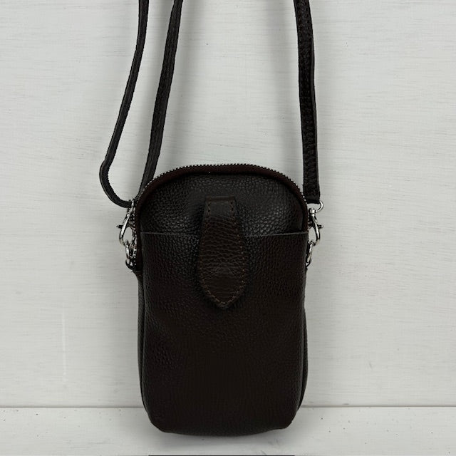 Leuk real leather telefoontasje donkerbruin
