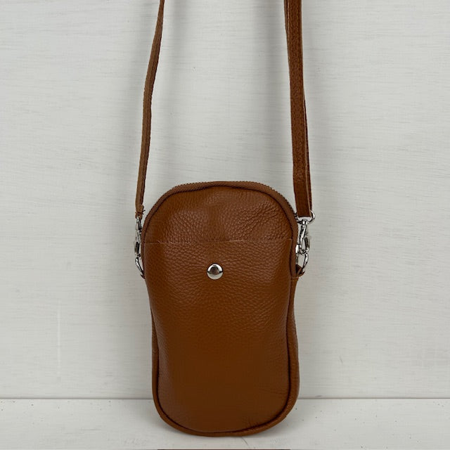 Leuk real leather telefoontasje camel