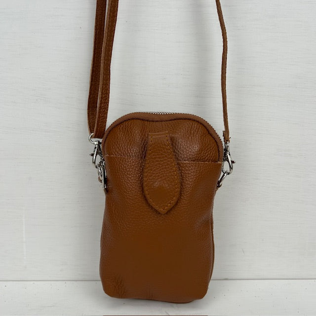 Leuk real leather telefoontasje camel