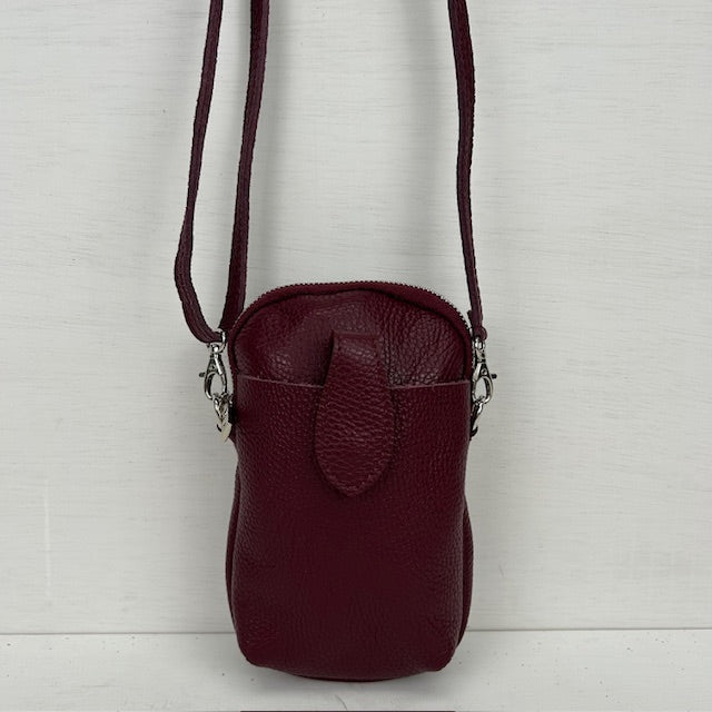 Leuk real leather telefoontasje bordeaux rood