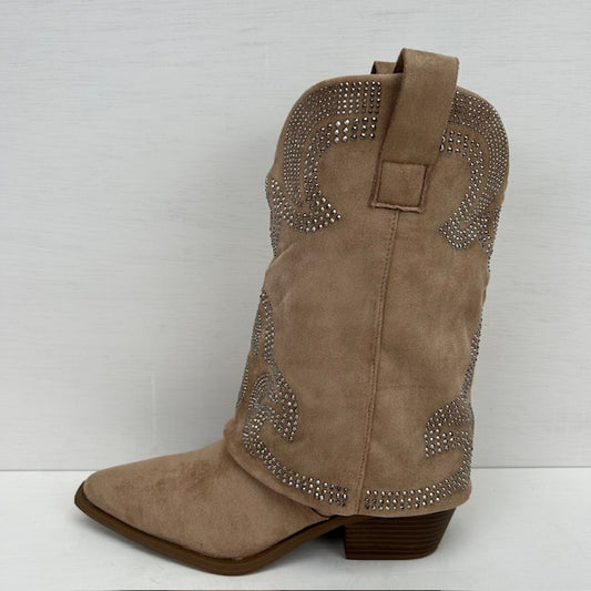 Suèdine cowboylaars met sierlijke flap khaki
