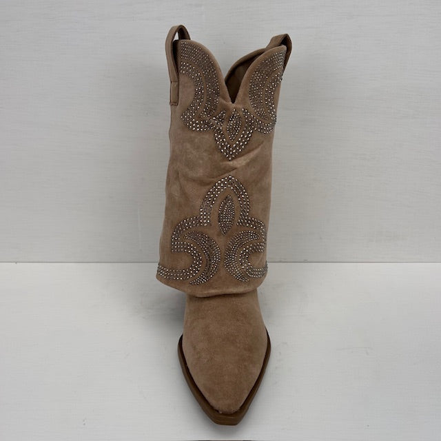 Suèdine cowboylaars met sierlijke flap khaki