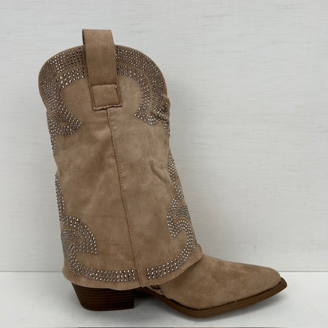 Suèdine cowboylaars met sierlijke flap khaki
