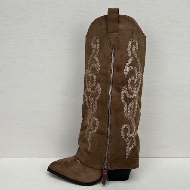 Hoge suèdine cowboylaars met leuke flap khaki