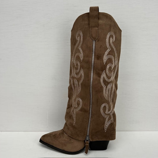 Hoge suèdine cowboylaars met leuke flap khaki