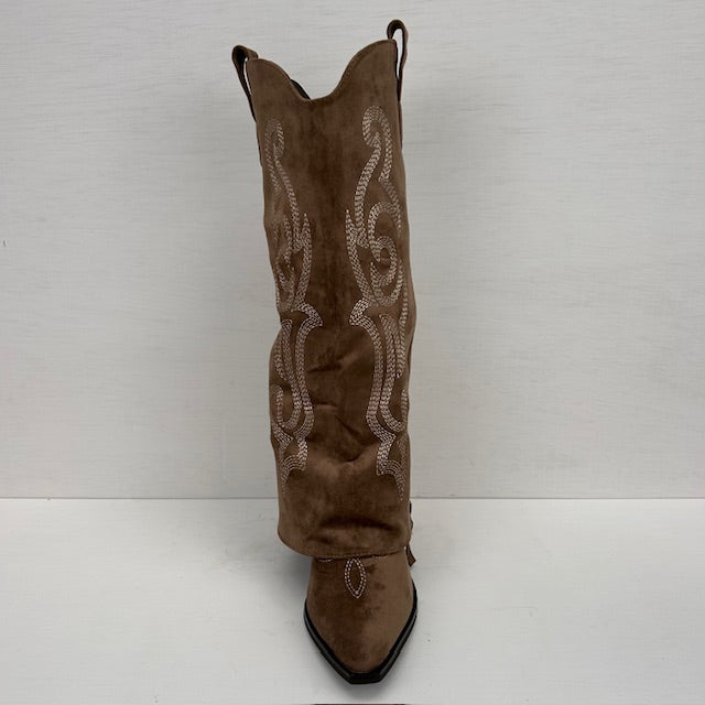 Hoge suèdine cowboylaars met leuke flap khaki