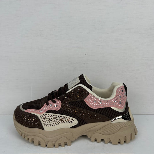 Gave sneakers met shiny details bruin