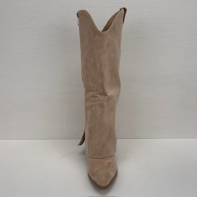 Hoge suèdine cowboylaarzen met flap beige