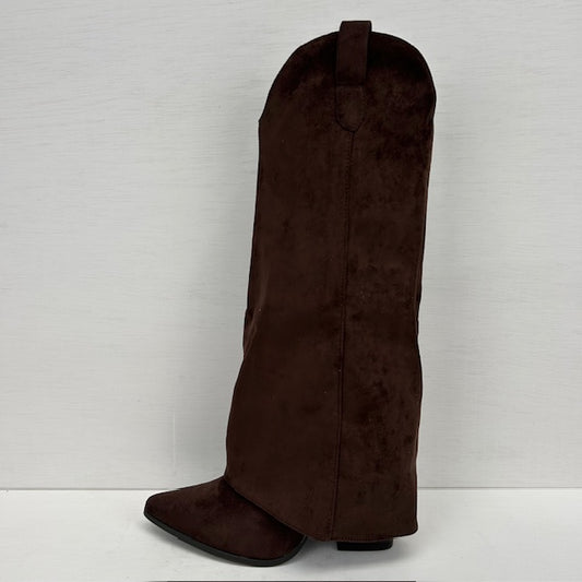 Hoge suèdine cowboylaarzen met flap bruin