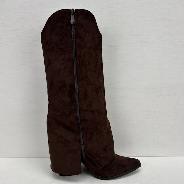 Hoge suèdine cowboylaarzen met flap bruin