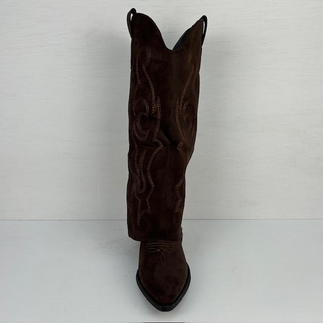 Hoge suèdine cowboylaarzen met trendy flap bruin