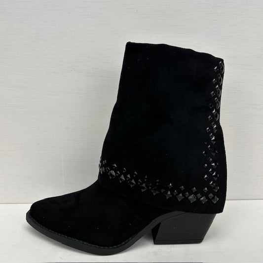 Suèdine cowboylaars met shiny flap zwart