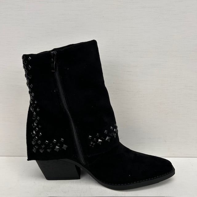 Suèdine cowboylaars met shiny flap zwart