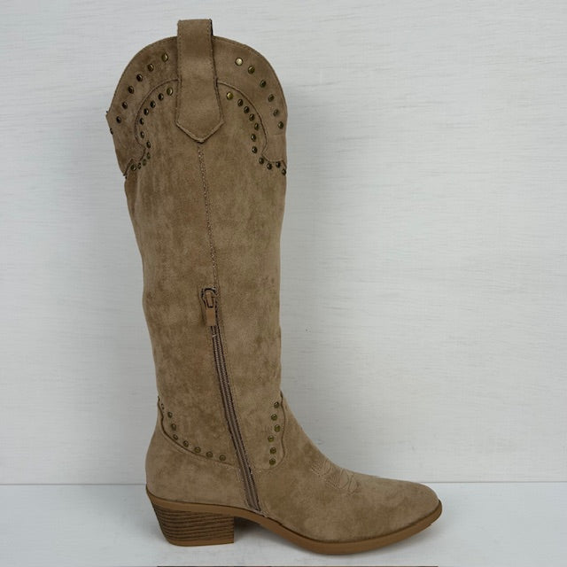 Suèdine cowboylaarzen met studs khaki