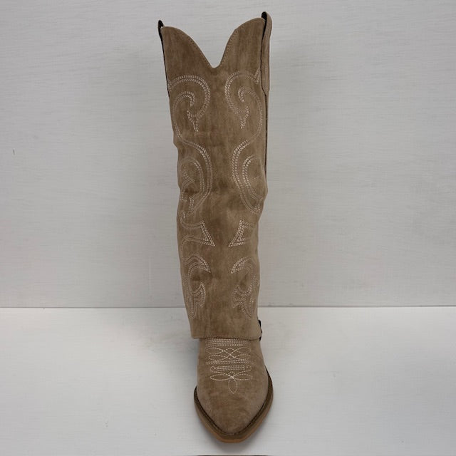 Hoge suèdine cowboylaarzen met sierlijke flap khaki