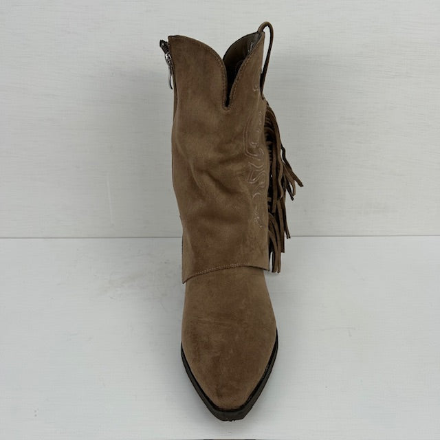 Trendy cowboylaarsje met franjes khaki