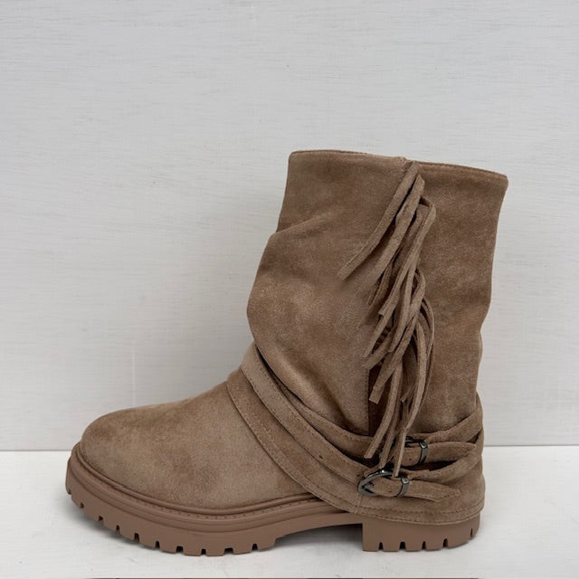 Stoere boots met franjes khaki