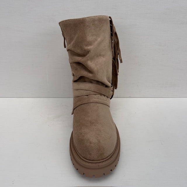 Stoere boots met franjes khaki
