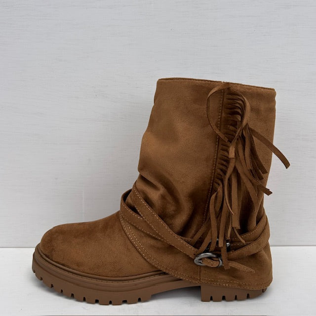 Stoere boots met franjes camel