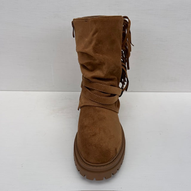 Stoere boots met franjes camel