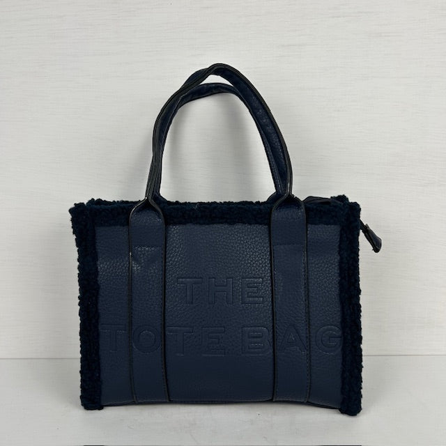 Tote bag met teddy randje klein donkerblauw