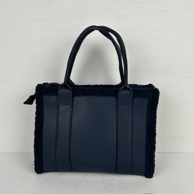 Tote bag met teddy randje klein donkerblauw