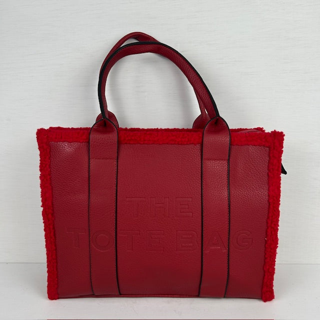 Tote bag met teddy randje groot rood