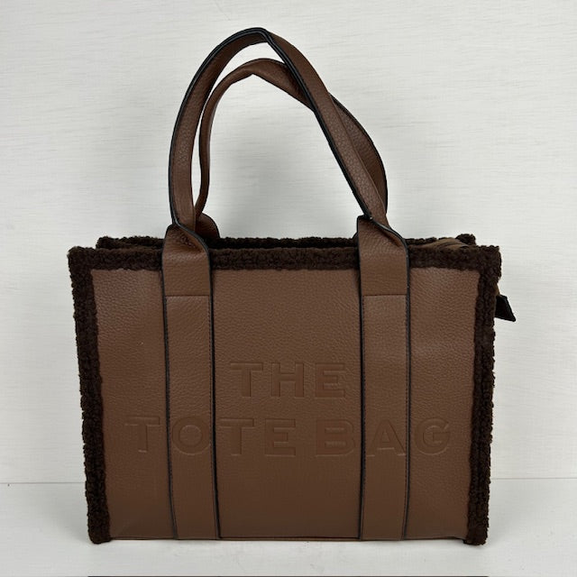 Tote bag met teddy randje groot coffee