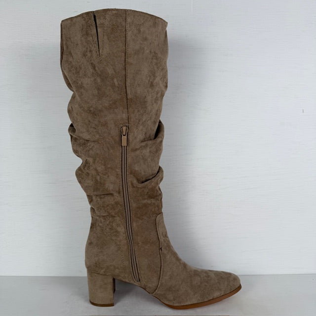 Hoge slouchy laarzen met blokhak khaki