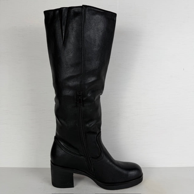 Hoge leatherlook laarzen met blokhak zwart