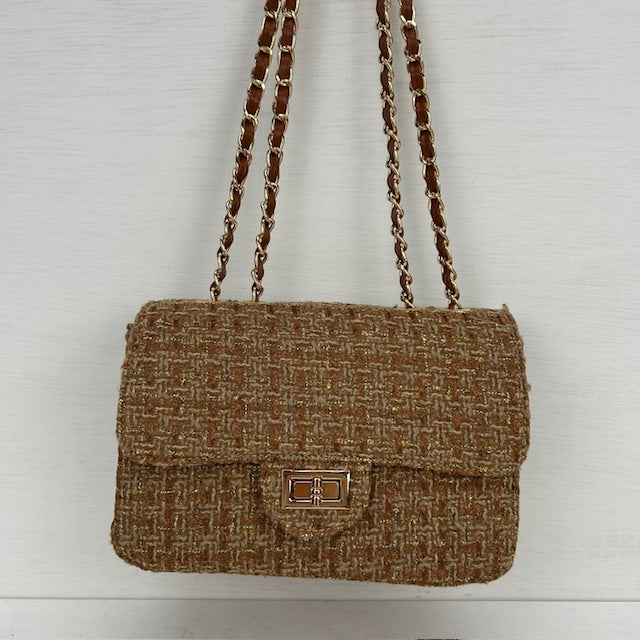 Tweed schoudertasje goud