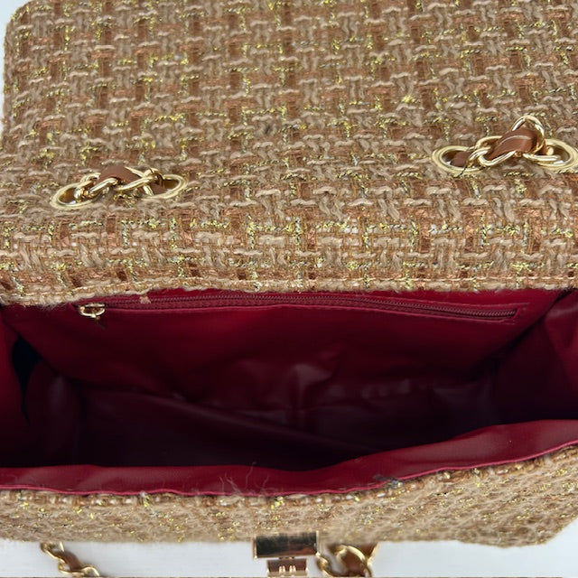 Tweed schoudertasje goud