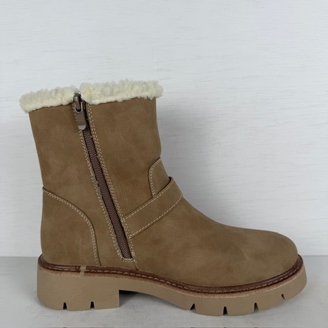 Leatherlook boots met gespjes en teddy randje khaki