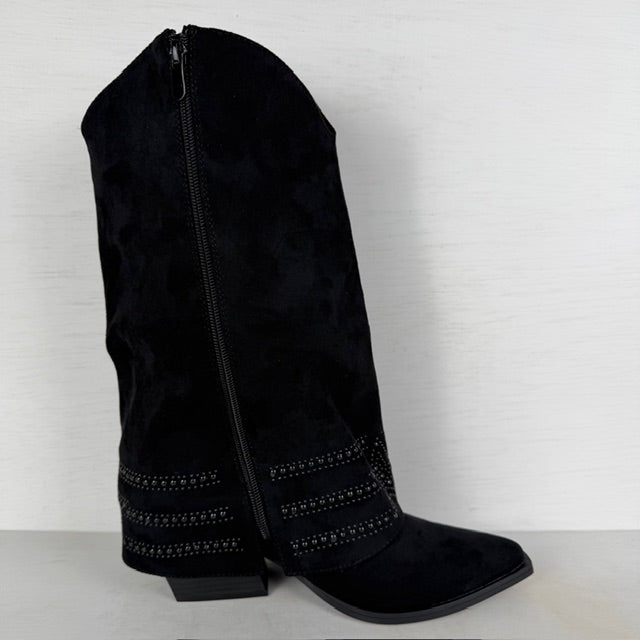 Trendy suèdine cowboylaarzen met flap zwart
