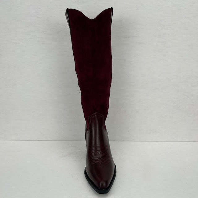 Hoge cowboylaarzen met leatherlook details rood