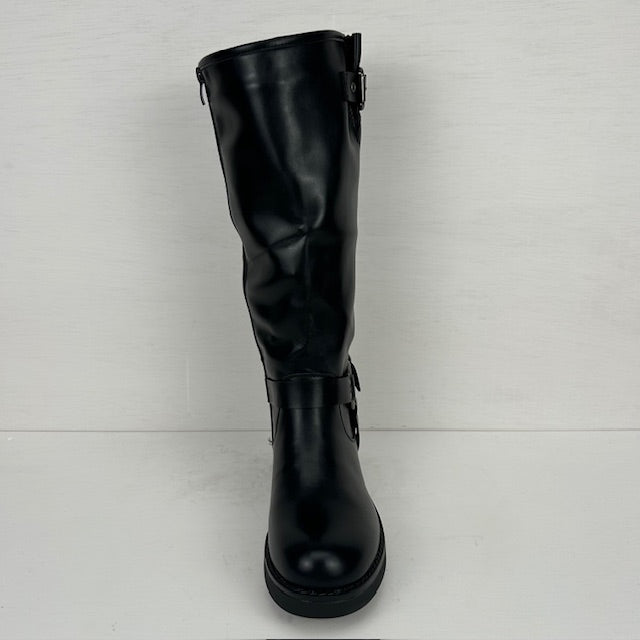 Hoge leatherlook laars met siergespjes zwart