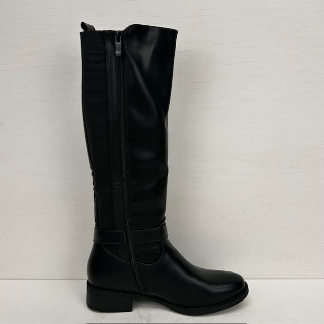 Leatherlook laarzen met elastiek en gespje zwart