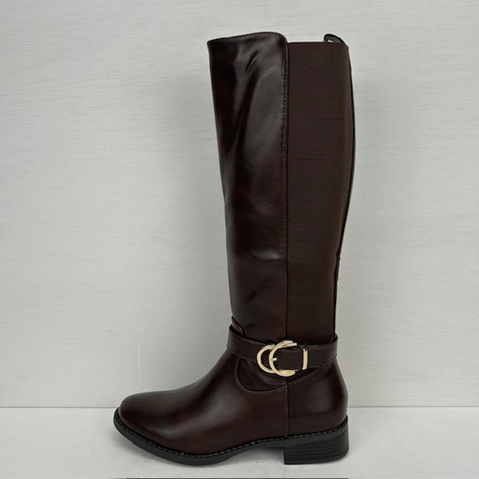Leatherlook laarzen met elastiek en gespje bruin