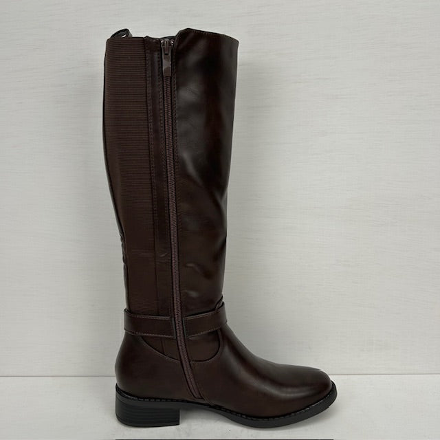 Leatherlook laarzen met elastiek en gespje bruin